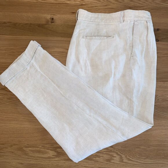 Banana Republic Smithfield Pants Mens 35x30 Beige Pleated Chino 100% Linen - Picture 8 of 10